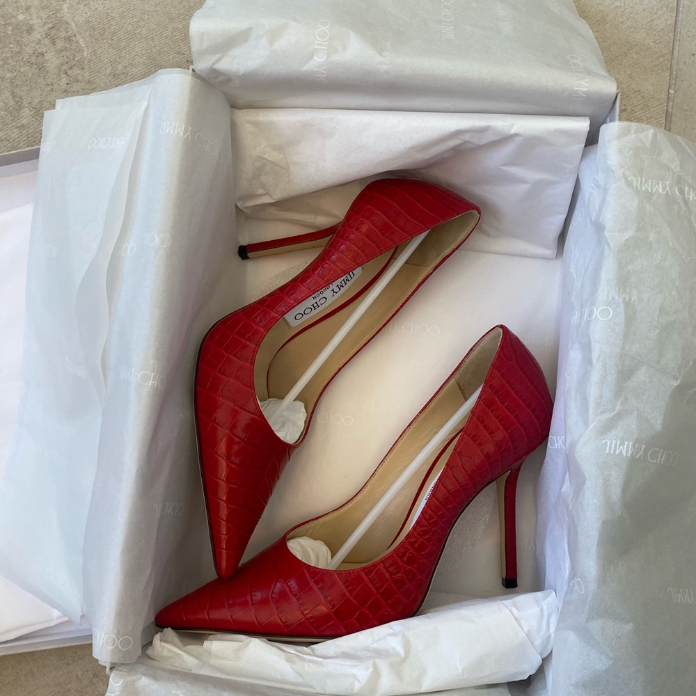 Jimmy Choo red leather stilettos size 6.5